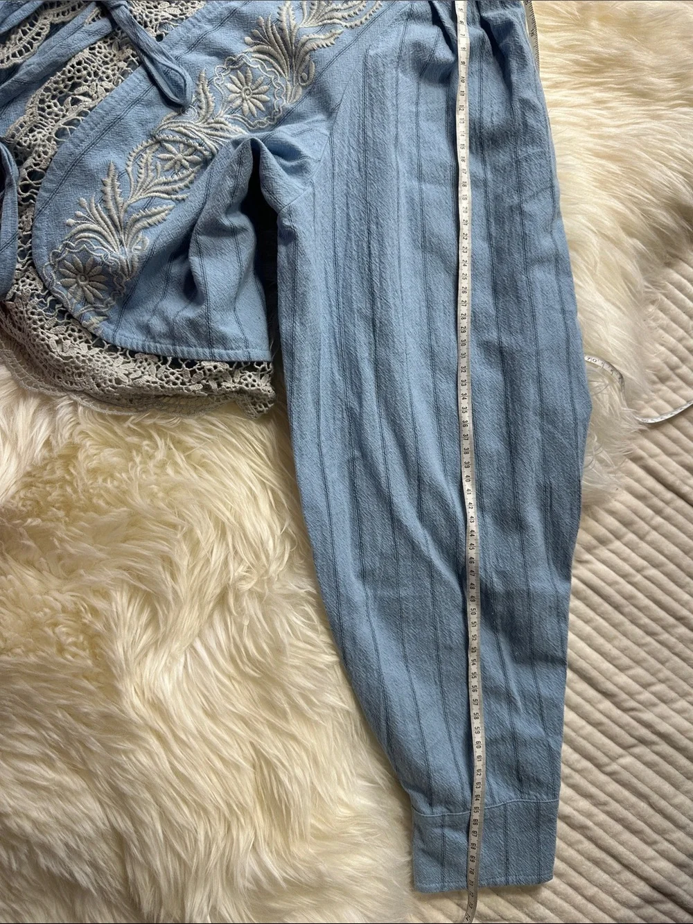 Free People Bali Jude Top Pale Blue Embroidered Lace Tie-Front Blouse - Picture 7 of 10
